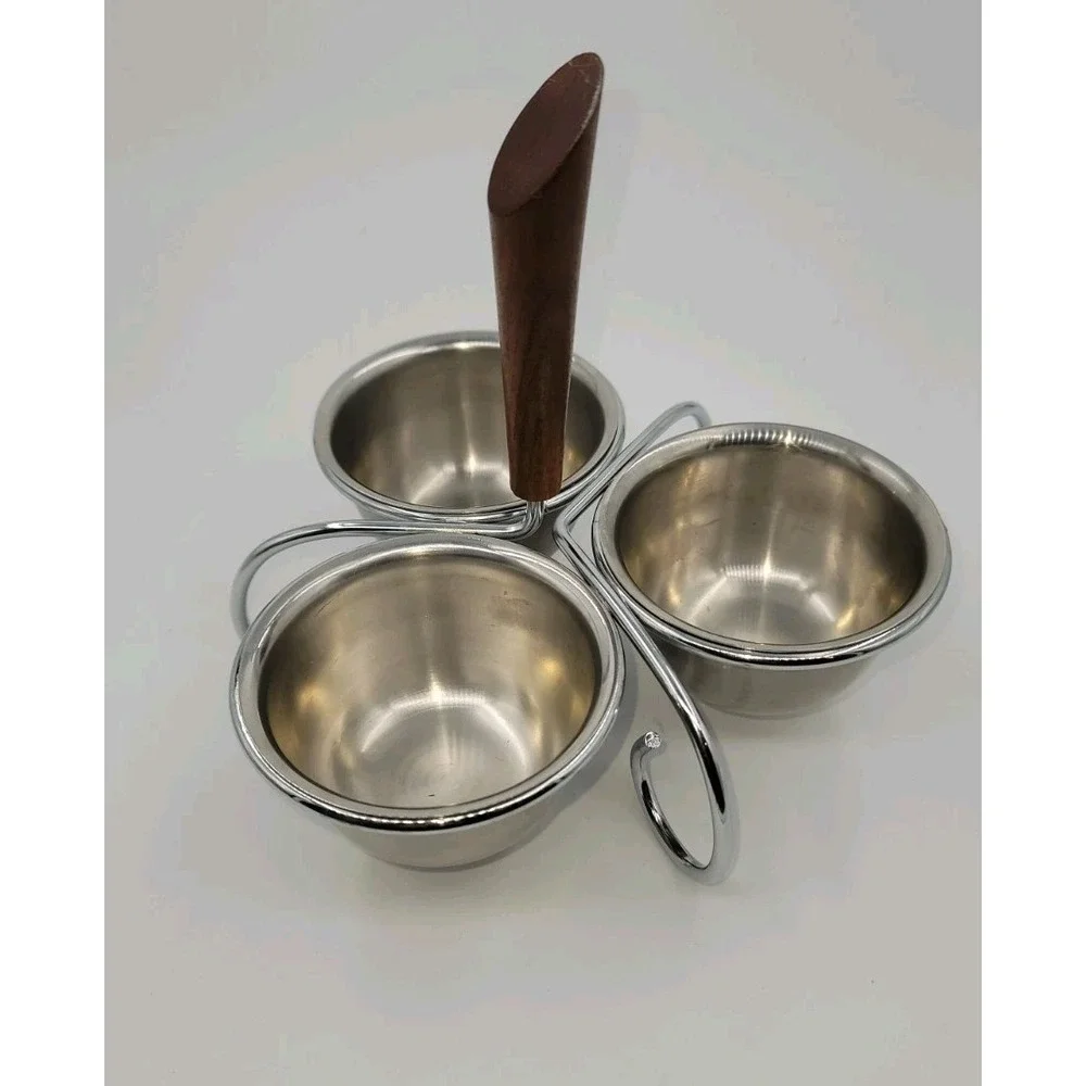 Vintage Stainless‎ Steel Condiment Bowls Caddy Restaurant Ware Jam MCM